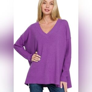 Purple V-Neck Sweater
